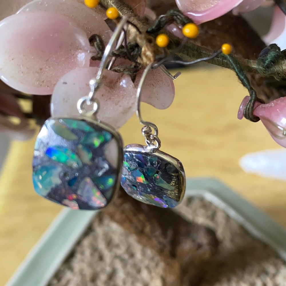 Vintage 925 Ethiopian opal in pyrite earring